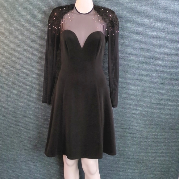 Tadashi Vintage Studded Illusion Dress, Fit & Flare Silhouette - Picture 2 of 13